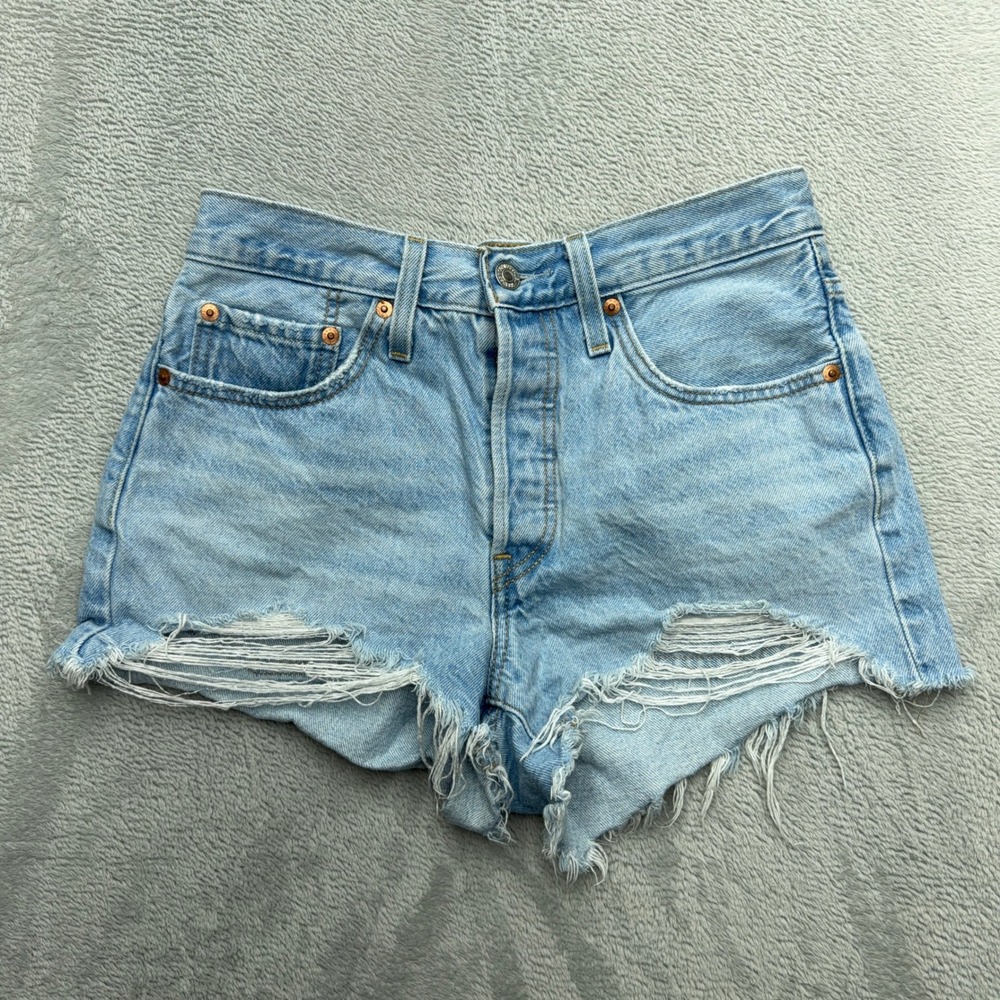 Levi's 501 Denim Shorts Womens 26 Blue Original High Rise Distressed Cut Offs
